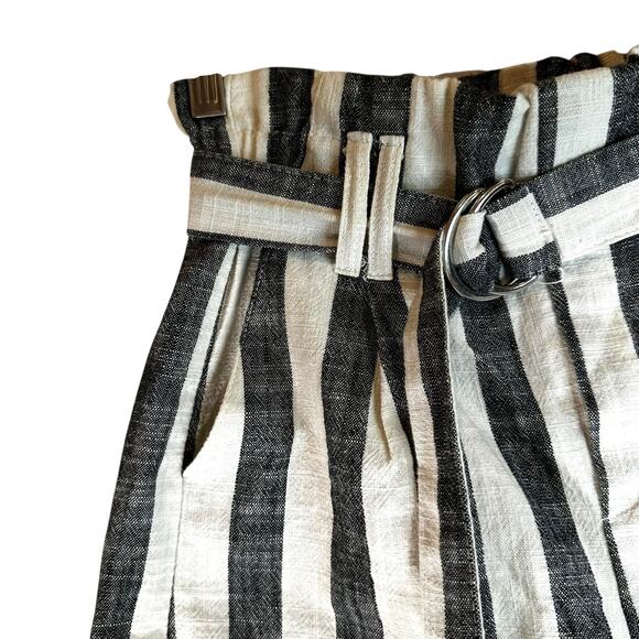 Bershka Vertical Striped Belted Paper Bag Shorts Black White Small Coastal Boho - Picture 4 of 6